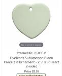 Heart Ornament Sublimation Blanks - 12 Pack