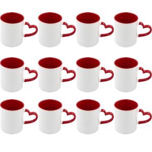 12pcs Sublimation Coffee Mugs Blanks, 11oz Heart Handle Two Tone Color, RED ONLY