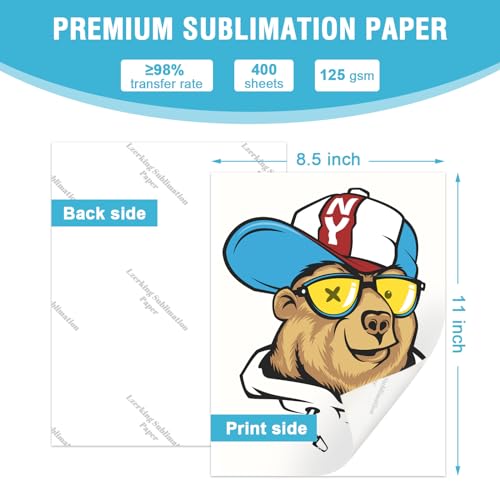 Lzerking Sublimation Paper 8.5x11 Inch 125gsm 400 Sheets - Ideal for DIY Sublimation Printing