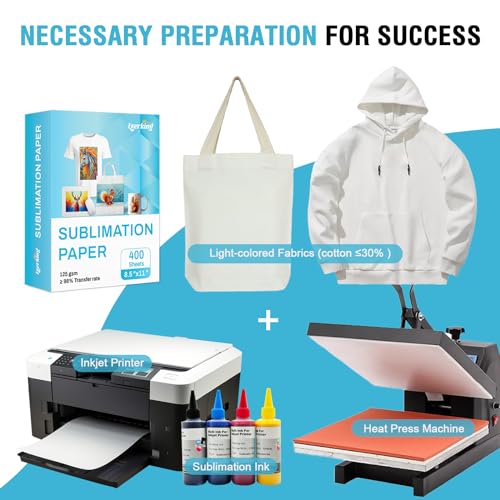 Lzerking Sublimation Paper 8.5x11 Inch 125gsm 400 Sheets - Ideal for DIY Sublimation Printing