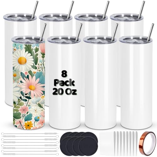 Maucircol 8 Pack 20 oz Sublimation Tumblers Blank
