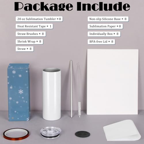 Maucircol 8 Pack 20 oz Sublimation Tumblers Blank