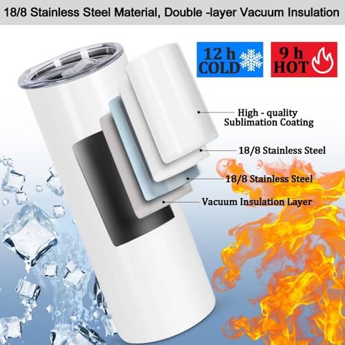 Maucircol 8 Pack 20 oz Sublimation Tumblers Blank