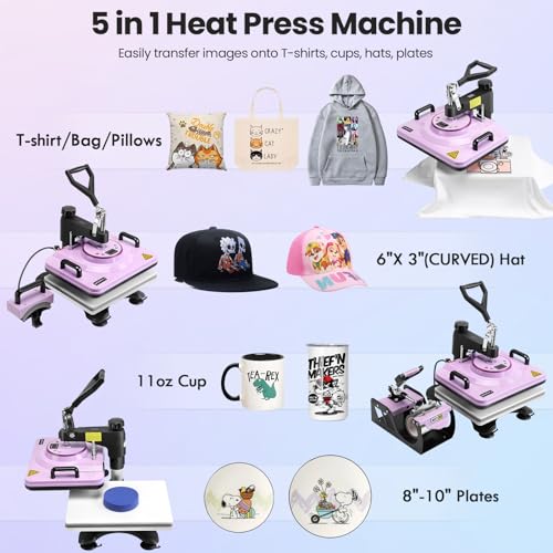 5-in-1 Sublimation Heat Press Machine for T-Shirts & More