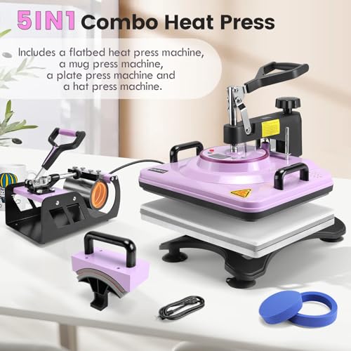 5-in-1 Sublimation Heat Press Machine for T-Shirts & More