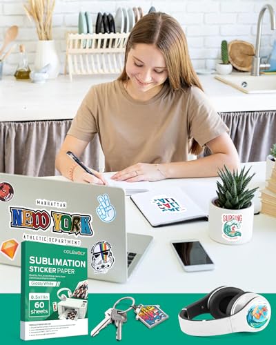 Colemoly Waterproof Glossy White Sublimation Sticker Paper 8.5x11