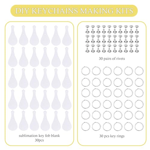 30 Sublimation Keychain Blanks Making Kits with Glitter