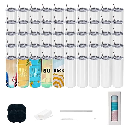 50-pack 20oz Skinny Sublimation Tumblers with Lid