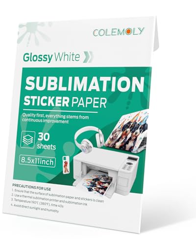 Colemoly Waterproof Glossy White Sublimation Sticker Paper 8.5x11