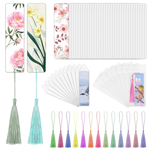 30 Sets Sublimation Blank Bookmarks with DIY Accessories