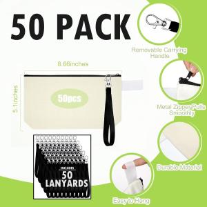 50 Pack Blank Canvas Cosmetic Bags for Sublimation