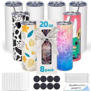 8 Pack 20oz Stainless Steel Sublimation Tumblers