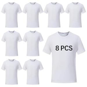 8 Pack White Polyester Sublimation T-Shirts for Adults