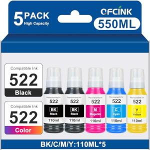 Epson 522 EcoTank Ink Refill Bottles – 5 Pack