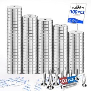 Strong Neodymium Lift Magnets with Screws – 100 Pack