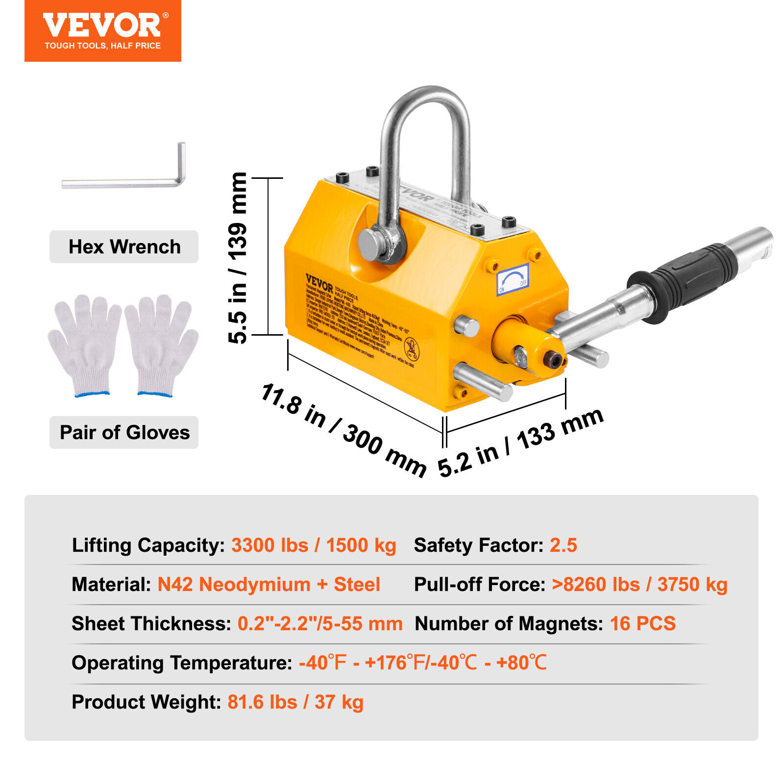 VEVOR 3300 lbs Neodymium Lifting Magnet Hoist