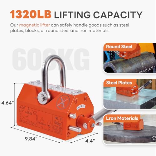 1320lbs Heavy Duty Magnetic Lifter for Lifting Metal