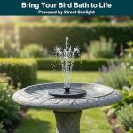 AUSTRAM Solar Fountain for Bird Bath 3W with 6 Spray Nozzles, Birdbath Bubbler Spray, Small Pump for Bird Bath, Solar Water Fountain, Floating Pump for Pond, Pool, Garden, Fish Tank, and Outdoor Use