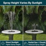 AUSTRAM Solar Fountain for Bird Bath 3W with 6 Spray Nozzles, Birdbath Bubbler Spray, Small Pump for Bird Bath, Solar Water Fountain, Floating Pump for Pond, Pool, Garden, Fish Tank, and Outdoor Use