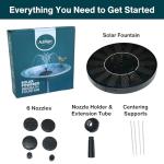 AUSTRAM Solar Fountain for Bird Bath 3W with 6 Spray Nozzles, Birdbath Bubbler Spray, Small Pump for Bird Bath, Solar Water Fountain, Floating Pump for Pond, Pool, Garden, Fish Tank, and Outdoor Use