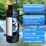 15000 GPH Pond Fountain Aerator,750W(1Hp) Floating Fountain with Stainless Steel