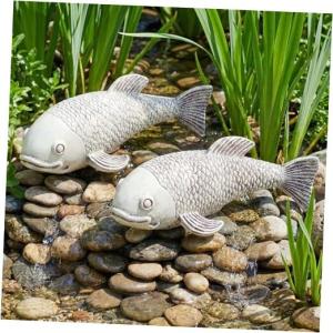 Set of 2 Large Koi Fish Pond Statues