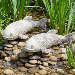 Set of 2 Large Koi Fish Pond Statues