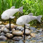 Set of 2 Large Koi Fish Pond Statues
