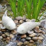Set of 2 Large Koi Fish Pond Statues