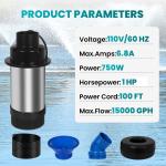 1 HP Floating Pond Fountain Aerator Pump