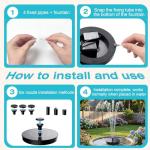 Solar Fountain for Bird Bath with 6 Nozzles
