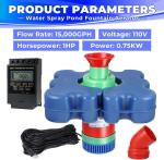 15000 GPH Floating Pond Fountain Aerator with Timer