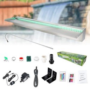 36" Stainless Steel Pond Fountain with LED Lights