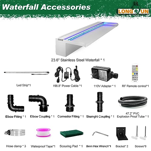 Stainless Steel Waterfall Spillway with Multi-Color LED Light