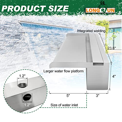 Stainless Steel Waterfall Spillway with Multi-Color LED Light