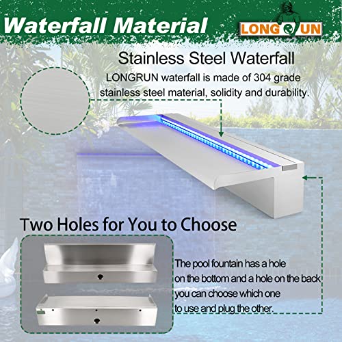 Stainless Steel Waterfall Spillway with Multi-Color LED Light