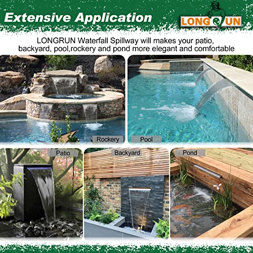 Stainless Steel Waterfall Spillway with Multi-Color LED Light