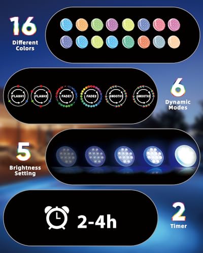 Submersible LED Pond Fountain Lights, Remote Control, Waterproof