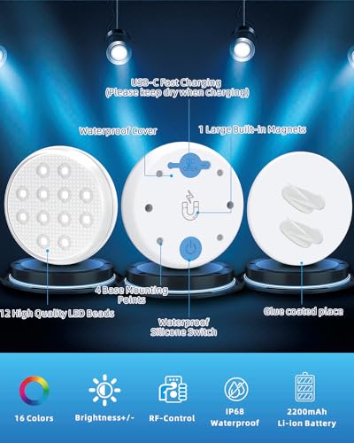 Submersible LED Pond Fountain Lights, Remote Control, Waterproof