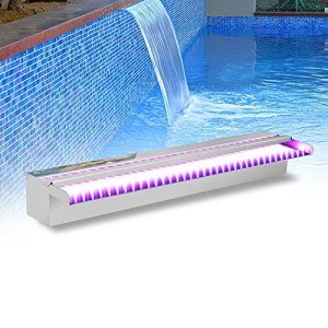 24" Stainless Steel LED Waterfall Pool Fountain