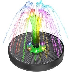 Solar Fountain with LED Lights for Gardens and Ponds