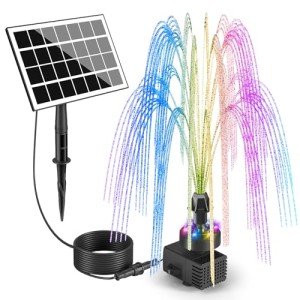 Solar Fountain Pump with Colorful Lights & Nozzles