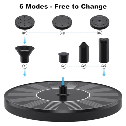 Floating Solar Powered Pond Fountain with 6 Nozzles