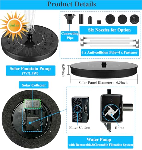 Solar Floating Fountain Pump with Anti-Collision Pole - 6 Nozzles