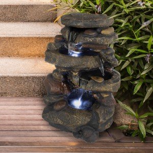 Outdoor Stone Rock Waterfall Fountain with LED Lights
