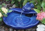 Solar-Powered Ceramic Koi Fountain with Blue Finish