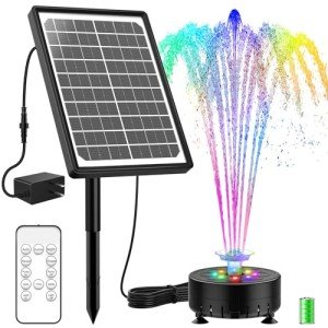 Solar Water Fountain with LED Lights & Remote Control