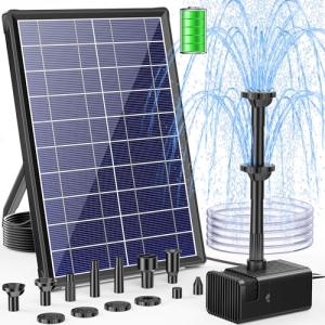 Solar Fountain Pump with Battery Backup and Nozzles