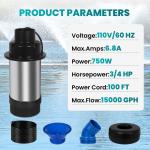 750W Floating Pond Fountain Aerator Pump
