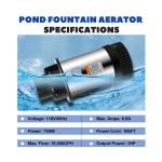 1HP Floating Pond Fountain Aerator with 100ft Cord